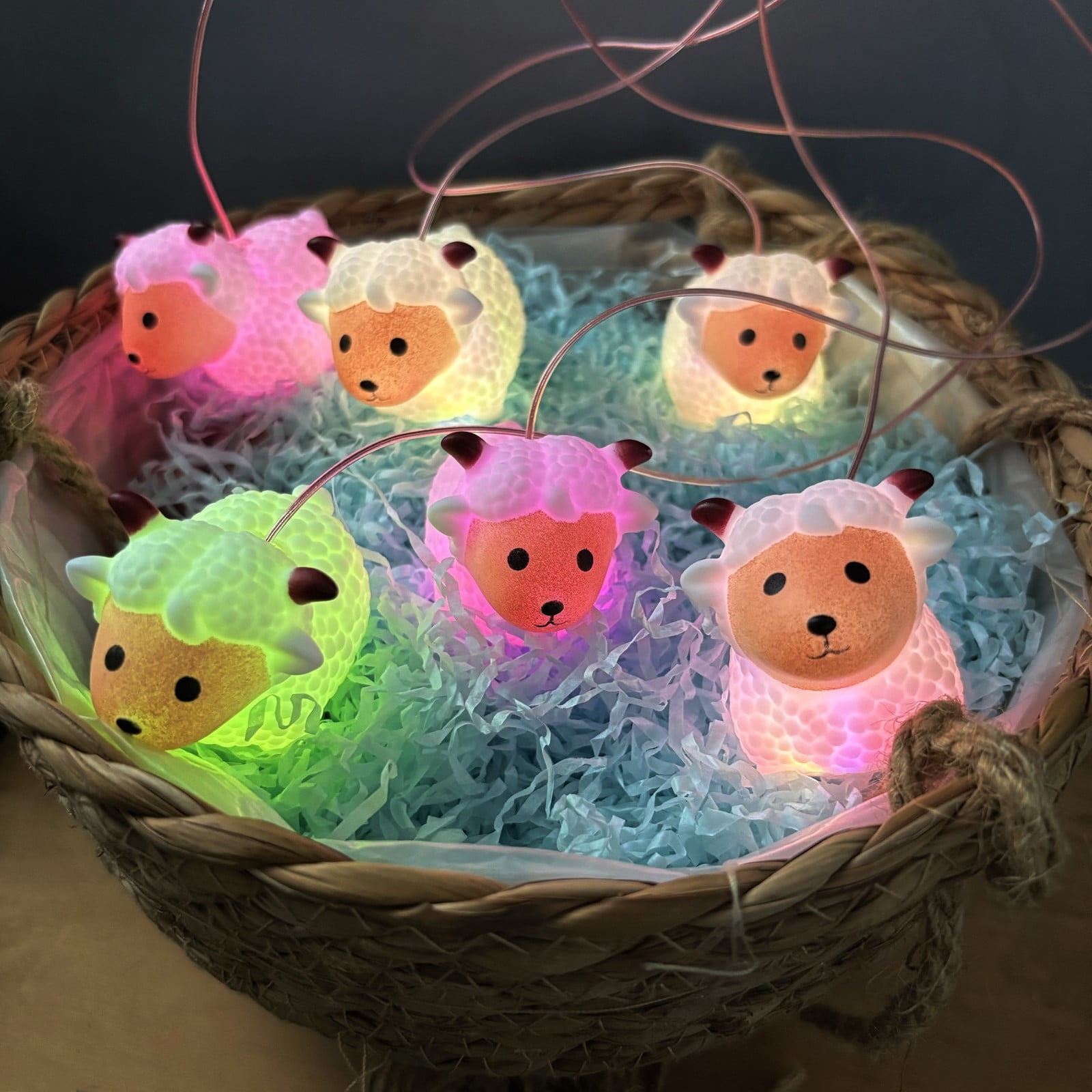 6 Color Changing LEDs Solar Pink Face Sheep Wind Chimes Lights Gift for Mom, Festival, Patio, Garden, Outdoor Farmhouse Decoration