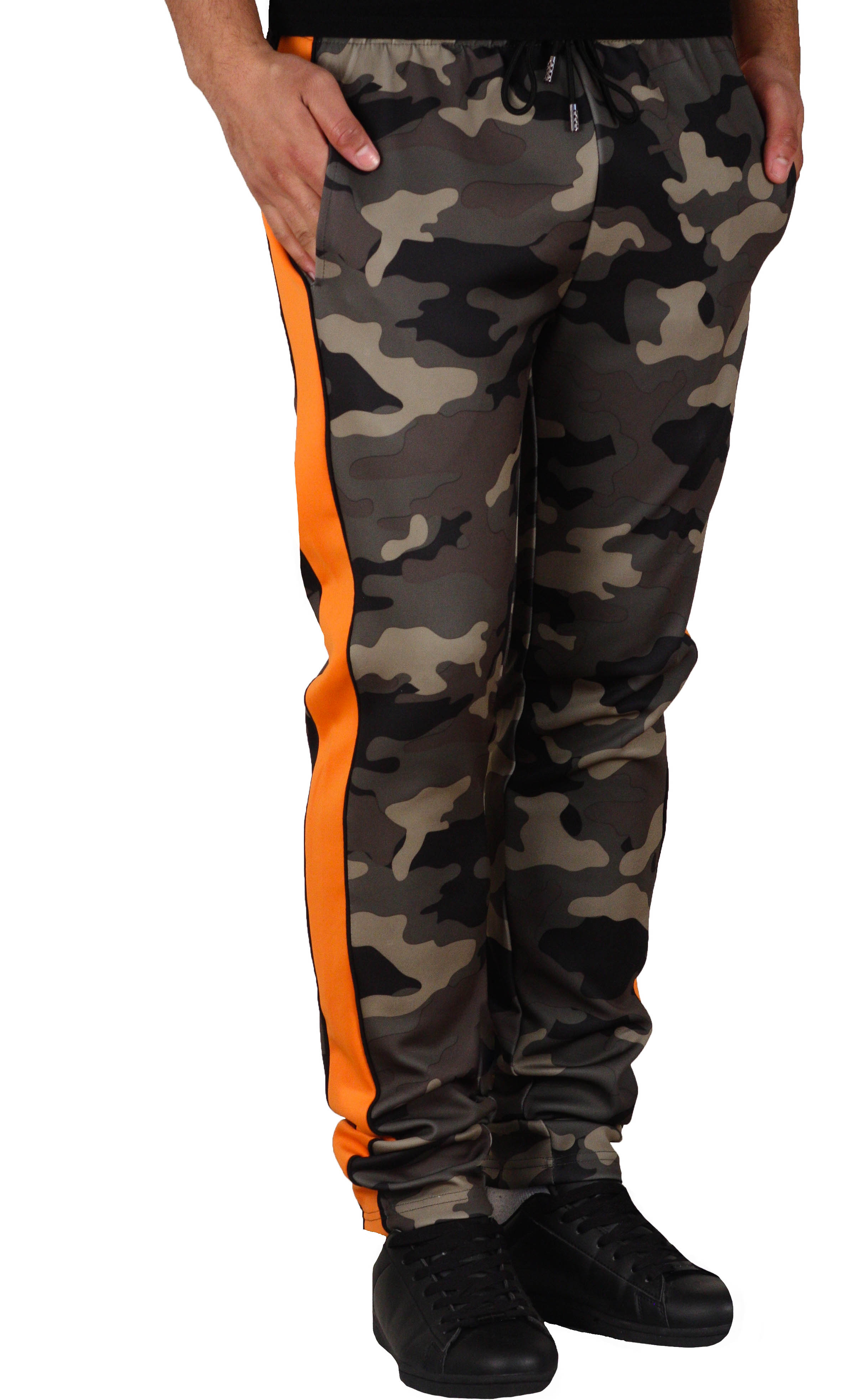 orange camo track pants