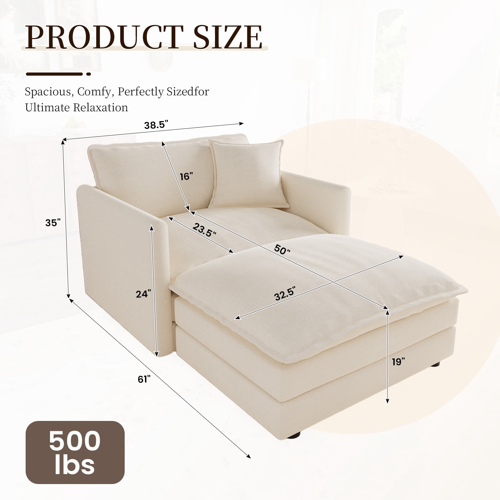 Muumblus Oversized Lounge Chair with Ottoman, Plush Cloud Accent Armchair for Living Room, Beige Chenille