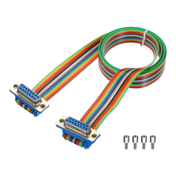 1 Pcs IDC Rainbow Wire Flat Ribbon Cable DB15 Female to DB15 Female 39.4 Inch Length 2.54mm Pitch
