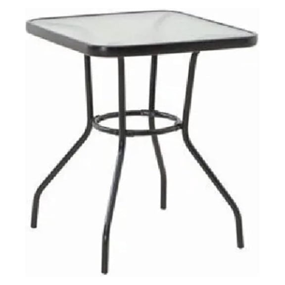 Outdoor Patio Bistro Table 24 Inch, Tempered Glass Top Dining Table, Black Squared Furniture for Backyard, Porch, Kitchen, Small Space