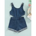 thumbnail image 2 of Bagilaanoe Toddler Baby Girl Summer Playsuit Sleeveless U-neck Buckle Shoulder Straps Cutout Waist Denim One Piece Romper, 2 of 8