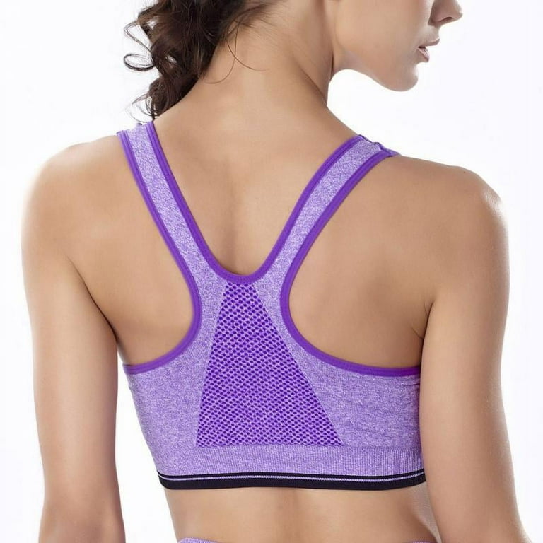 Zipper Front Closure Push Up Racerback Yoga Sports Bras for  Women,Comfortable Wirefree Post-Surgery Bra