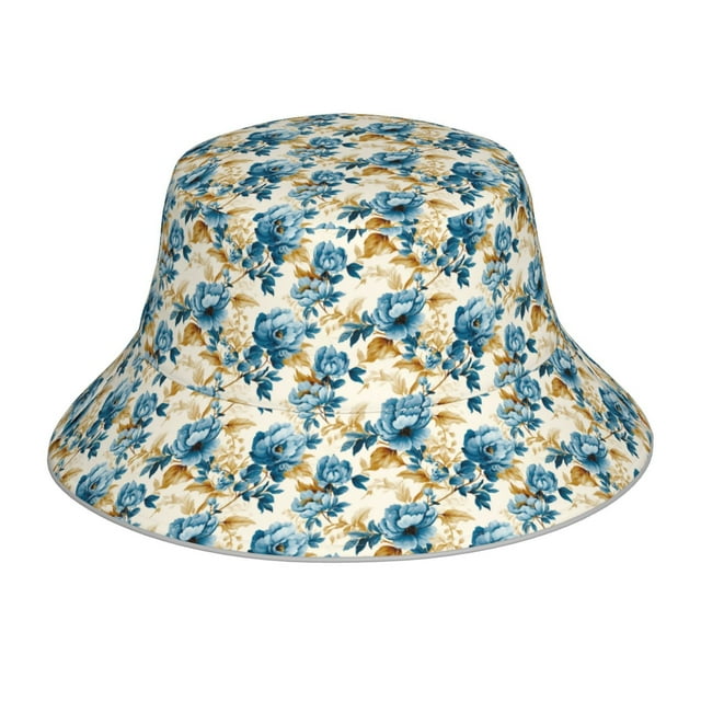 Balery Vintage Blue Flowers Sombreros para el sol para hombre y mujer, sombrero de pescador con UPF 50+