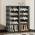 thumbnail image 2 of JEKO&JEKO 7-Tier Double Column Foldable Shoe Storage Rack with Magnetic Doors, Black, 2 of 6
