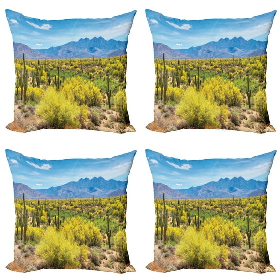Ambesonne Landscape Throw Pillow Cover 4 Pack, Landscape of Desert, 18", Multicolor
