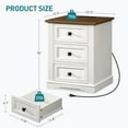 thumbnail image 2 of Nightstand with 3 Drawers, 18 Inch Wide End Table with Charging Station, Farmhouse Bedside Table, Side Table for Bedroom, Study, White and Walnut, 2 of 8