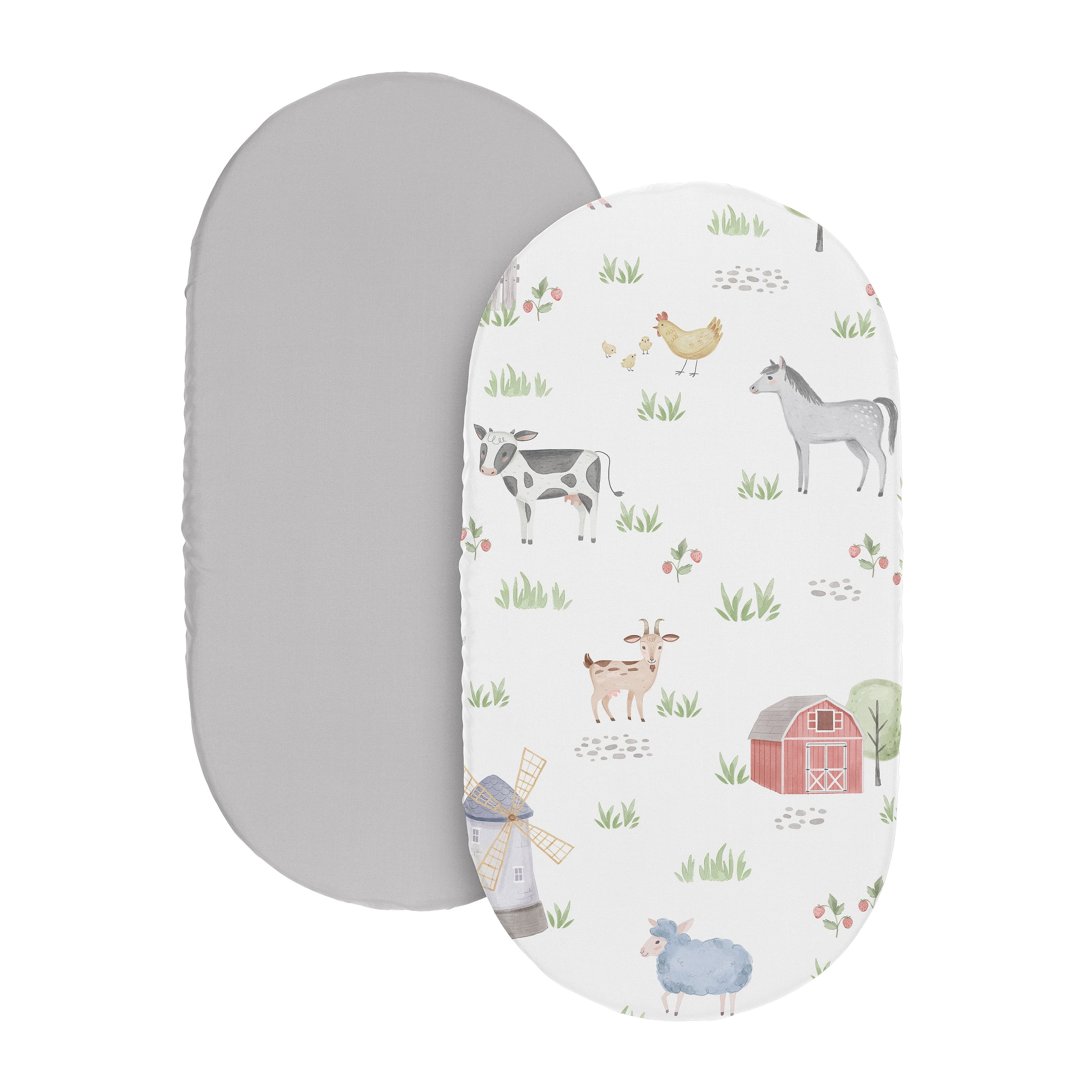 Sweet Jojo Designs Farm Animals Multicolor Baby Bassinet Fitted Sheets 2 Piece Set