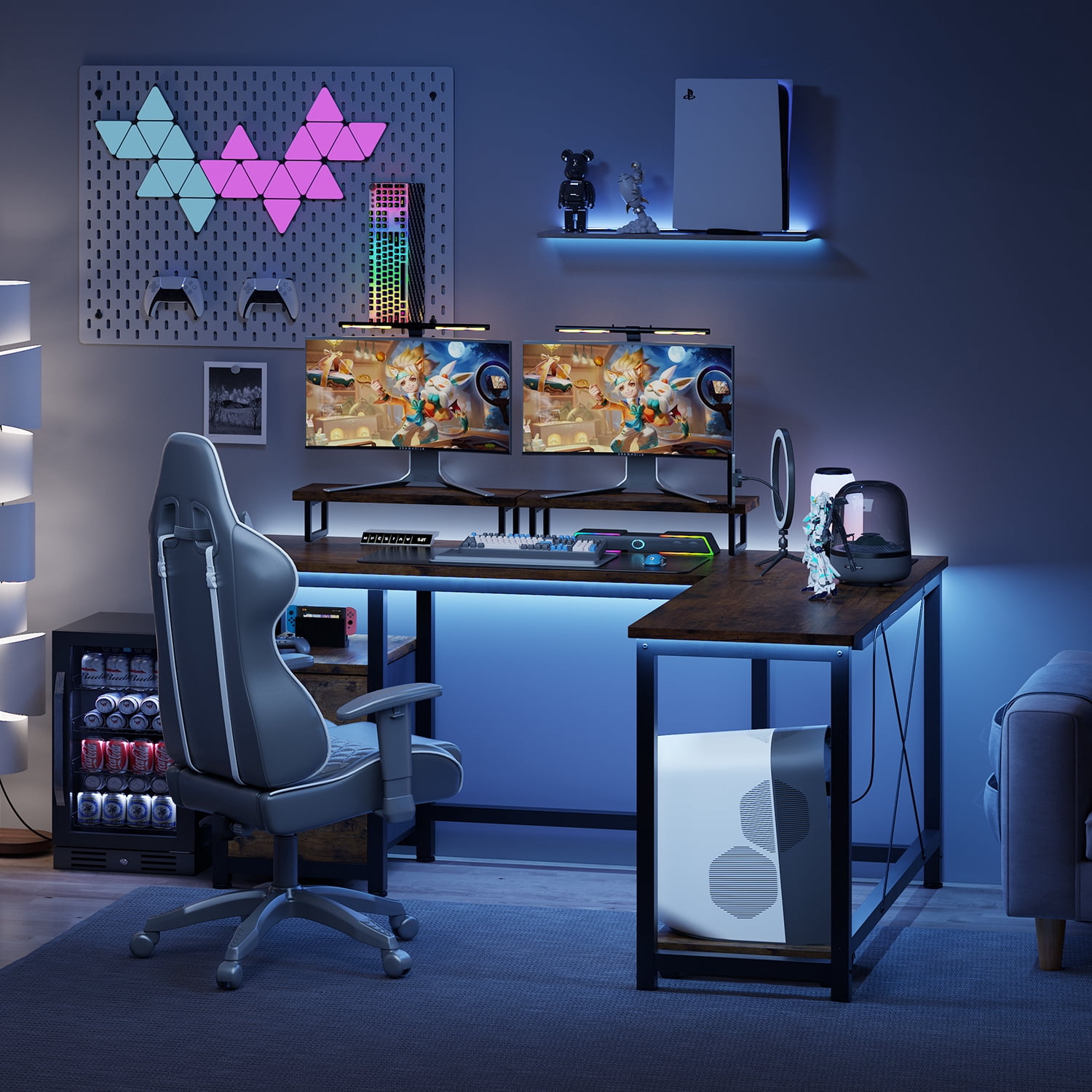 Asofer L-shaped Computer Desk, 66-inch Spacious Desk, Gaming Desk with Monitor Stands, Suitable for Study and Living Room, Black