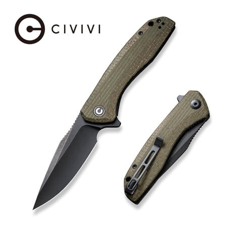 CIVIVI Baklash Pocket Knife 3.5 9Cr18MoV Blade Coarse Green Micarta Handle C801K