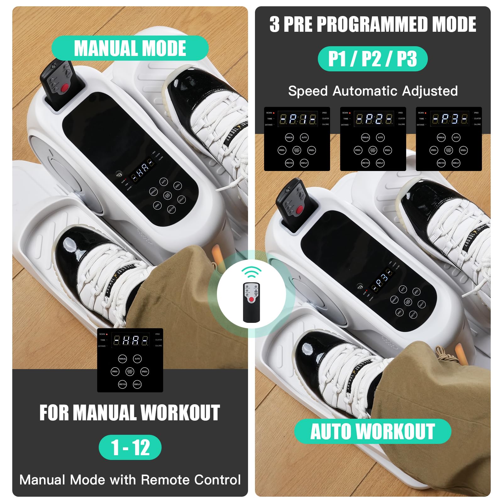 ADVWIN Music Under Desk Elliptical Machine, Electric Leg Exericser While Sitting for Seniors, Seated Pedal Exerciser with Remote Control, Portable Training Equipment for Home Office