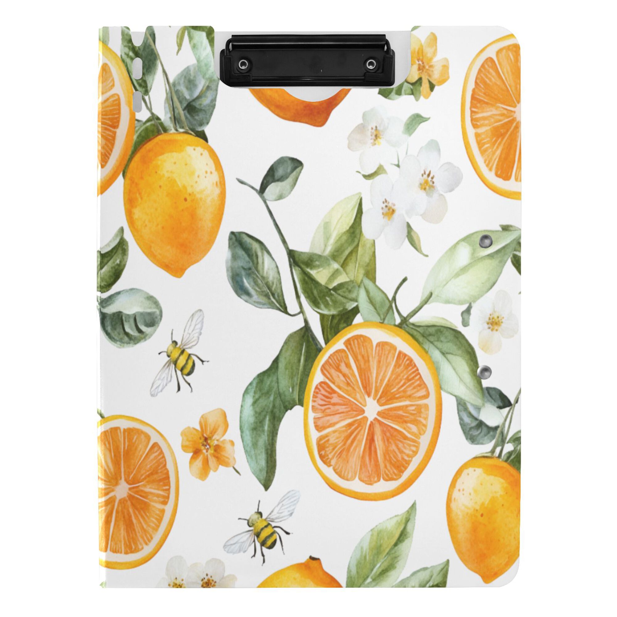 FORMRS A4 Clipboard Folder with Pen Holder Horizontal Foldable School Office Binder, Orange Watercolor Bees