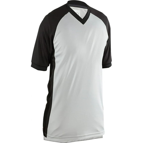 Smitty BKS207 Men's Grey with Black Raglan Sleeve and Black Side Panel Short Sleeve Basketball Referee Shirt (Large)