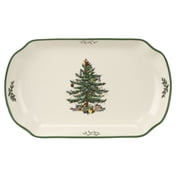 Spode Christmas Tree 11-Inch Rectangular Scalloped Tray, Stoneware Holiday Serving Platter for Appetizers, Fruits, Snacks, Desserts - Festive Tableware - Dishwasher, Microwave, Freezer Safe