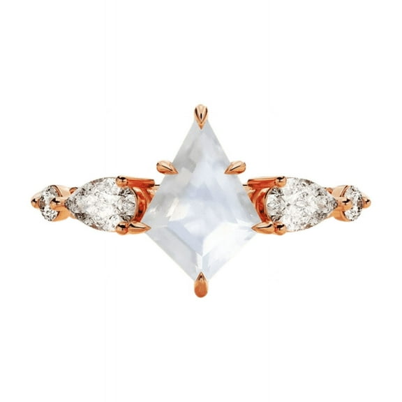 Kite Moonstone Promise Ring- Pear and Round Cut Diamond Ring in 14K Rose Gold Over