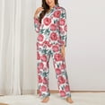 thumbnail image 2 of KLL Rose Flowers Print Women's Long Sleeve Pajamas with Pants Sleepwear Loungewear 2 Set-Medium, 2 of 7
