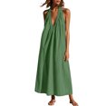 thumbnail image 3 of Yeaiivve Summer Dresses for Women 2026 Boho Halter Maxi Dress Deep V Neck Backless Linen Dress Lightweight Flowy Long Dresses for Travel Cruise Outfits Army Green,XL, 3 of 8