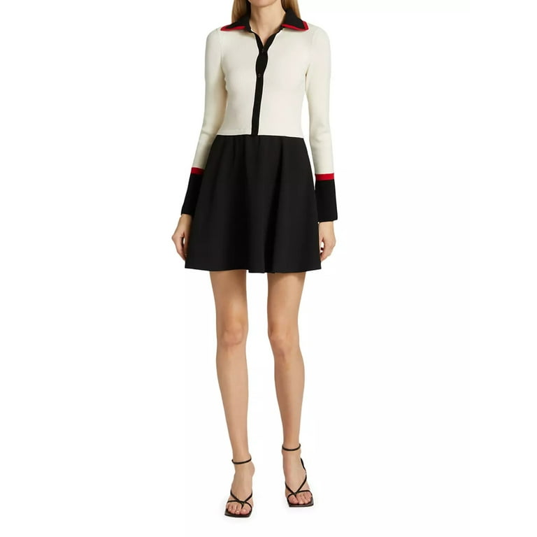 Trevor Mixed Media Dress In Ecru/black | Alice + Olivia