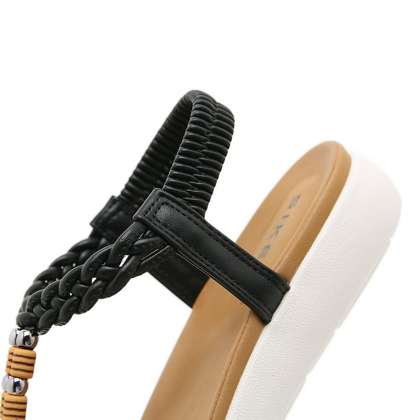 Bear Traps Sandals for Women Shoes Summer Ethnic Style Beach Seaside Bohemian Vintage Beaded Low Heels Sandals Cowhide Sandals Women on Clearance