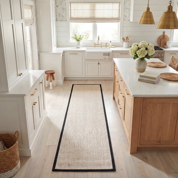 Safavieh Natural Fiber Kentigern Solid Runner Rug, Marble/Black, 2'6" x 14'