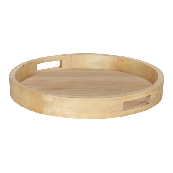 Kate and Laurel Hutton Large Round Wood Tray with Handles, Light Natural Finish