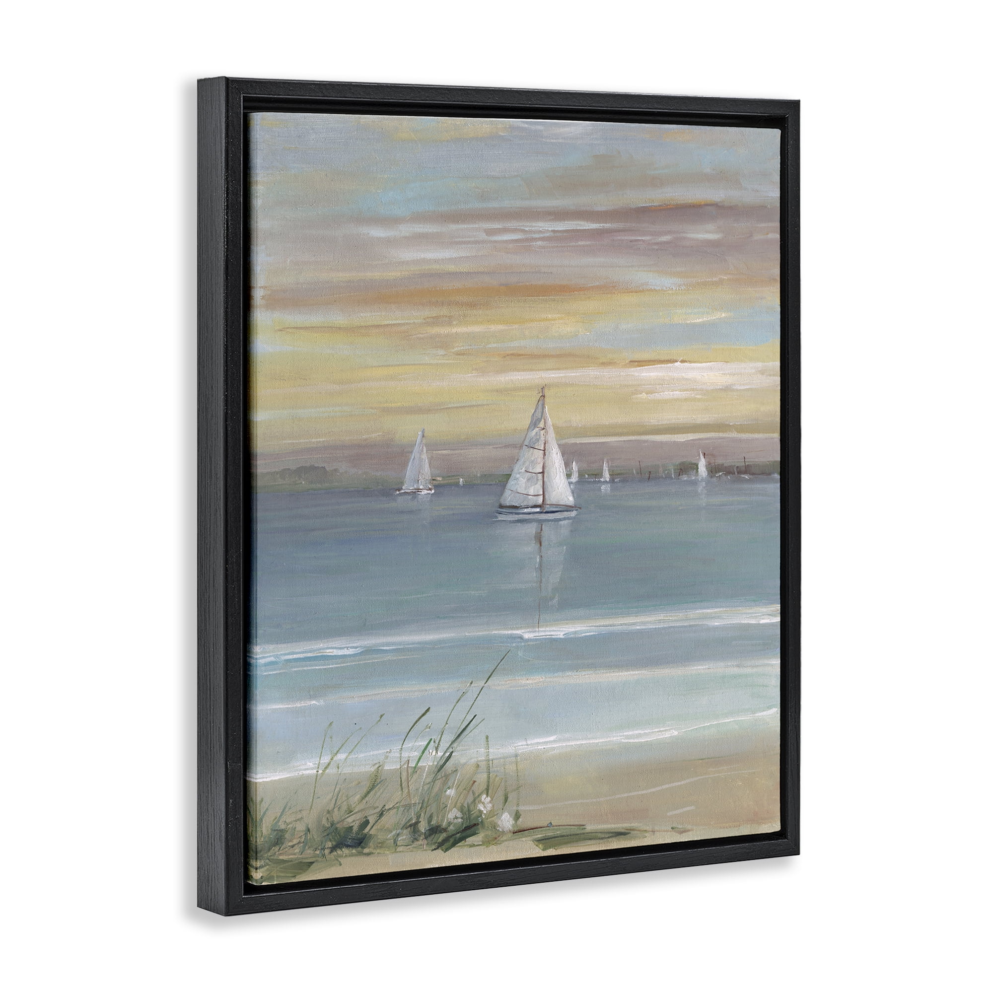Stupell Industries Coastal Sailboats At Twilight Black Framed Floater Canvas Wall Art, design by Sally Swatland
