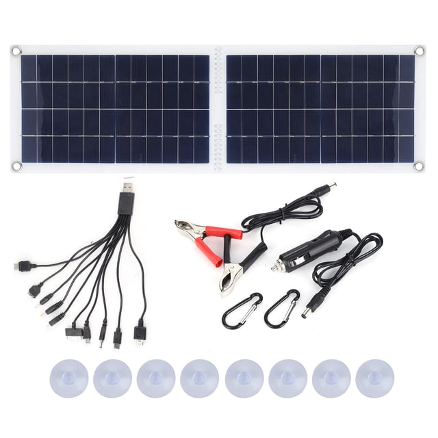 Cargador solar portátil plegable de 30 W para teléfono, ideal para viajes al aire libre, camping y autocaravanas.