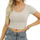 thumbnail image 2 of Camiseta Informal de Verano de Corta con Cuello en V para Mujer, de Punto Acanalado y Corte Ajustado. Albaricoque M, 2 of 10