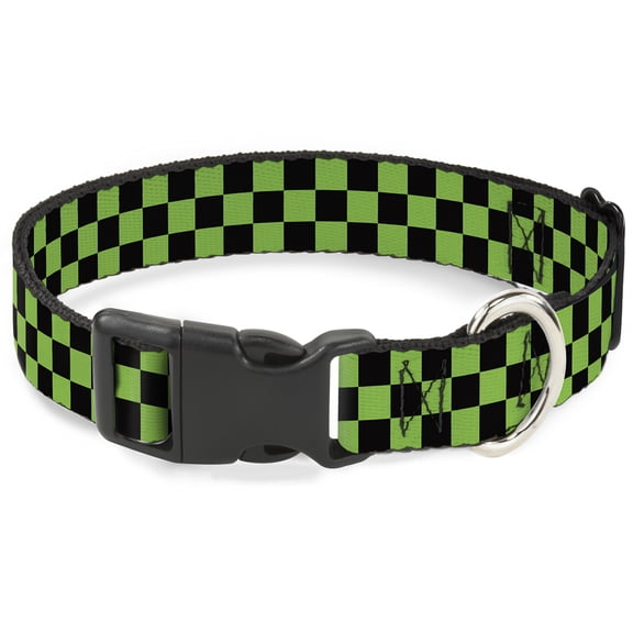 Buckle-Down Pet Collar, Dog Collar Plastic Buckle, Checker Black Neon Green, 7 to 8.5 Inches 0.5 Inch Wide
