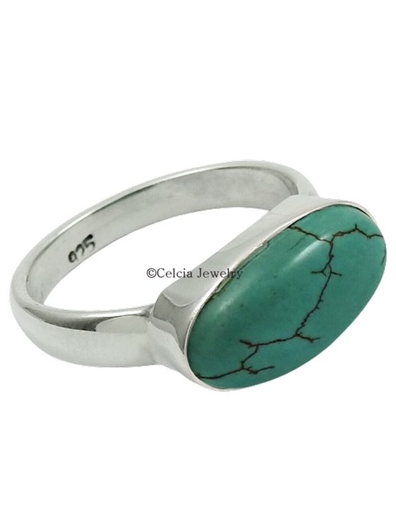 Natural Blue Turquoise Women's Ring, Solid 925 Sterling Silver Ring, Blue Gemstone Ring, Statement Ring, Solitaire Ring, Delicate Ring, Wedding Ring For Her (Turquoise)