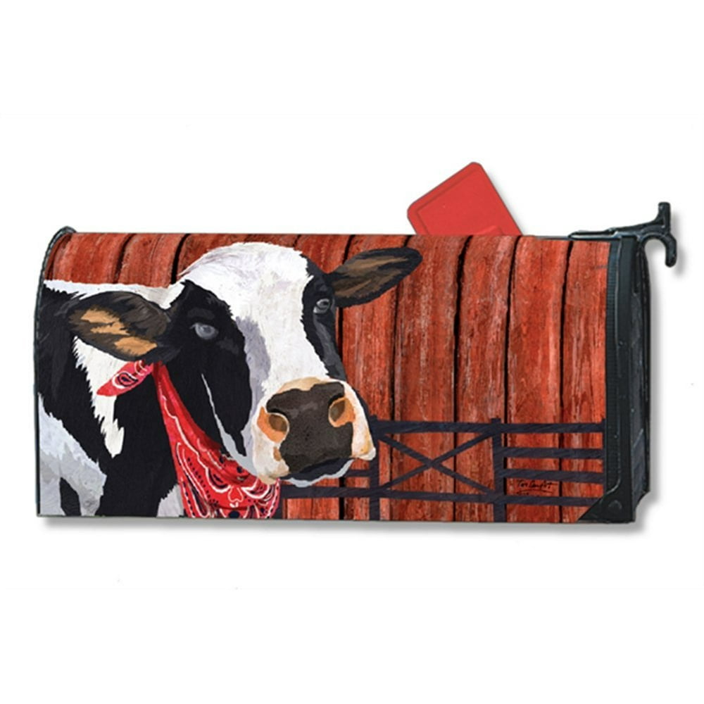 Down on the Farm Mailbox Cover LARGE SIZE, Shows a mighty cow in a barn in the farm