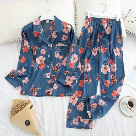 

Long Sleeve Pajamas Autumn Ice Silk Long Sleeve Trousers Suit Printing Fashion Pyjamas Set