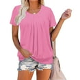 thumbnail image 4 of Pink S WIZUTIZ Tops for Women up to 50% Off Cotton Blend Plus Cotton Linen Vintage Blouse Solid Ultra Soft Ladies Tshirts Casual Round Neck Tops Linen Plus Size Tee Fluffy Short Sleeve Tshirt Shirts, 4 of 6