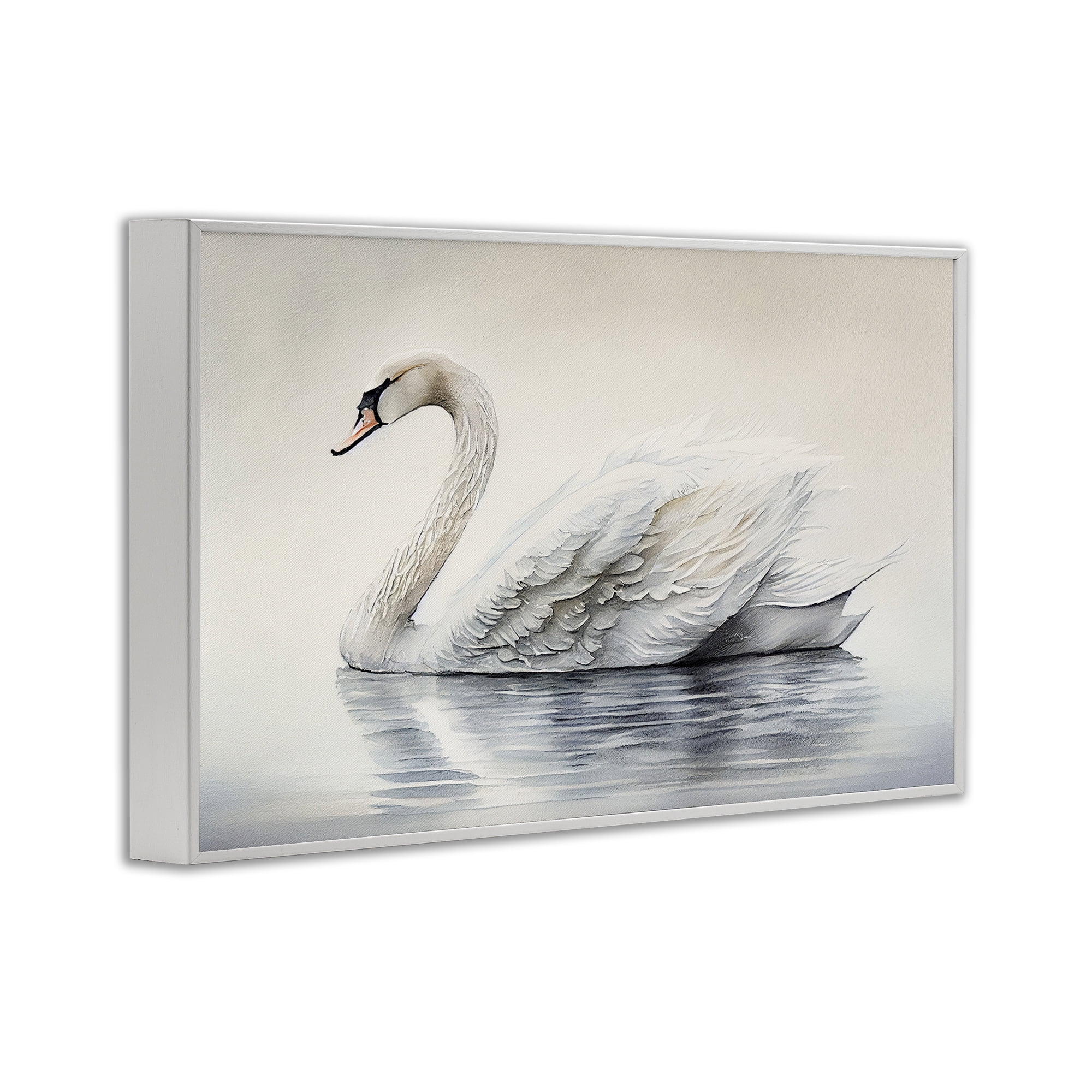 Elegant Floating Swan White Framed Giclee Art, design by Sasha