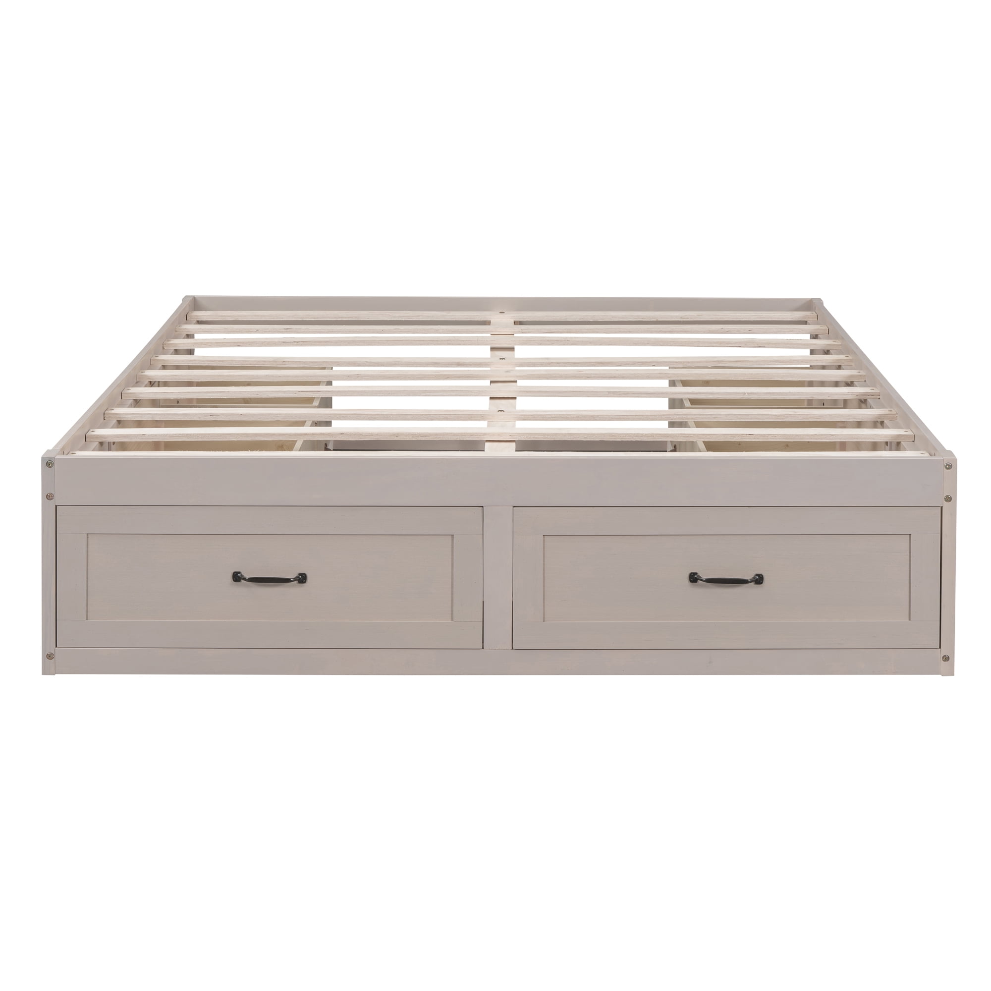 Euroco Wood Queen Size Platform Bed with 6 Drawers for Kids Teens Adults, Antique White