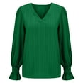 thumbnail image 3 of Holzkary Women's Casual V Neck Tiered Ruffle Bell Long Sleeve Blouse Shirt Tunic Top Pleated Elegant Dress Tunic Shirts Ladies' Autumn Fashion Casual V Neck Long Sleeved Sleeve Shirt T Shirt Green M, 3 of 9