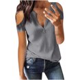 thumbnail image 2 of SELONE Off the Shoulder Tops Plus Size Women Short Sleeve Tops Blouses Regular Fit T Shirts Pullover Tees Tops Solid T-Shirts V Neck Tops Casual Blouses Easy Care Soft Breathable Pullover Tops Gray XL, 2 of 6
