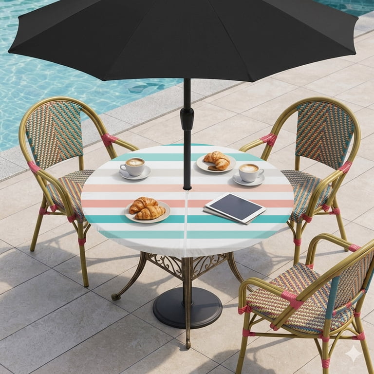 coral and aqua patio umbrella Two Tone Scalloped Parasol & – Ella James pool or dining area. Coral Pinwheel Crank & Tilt