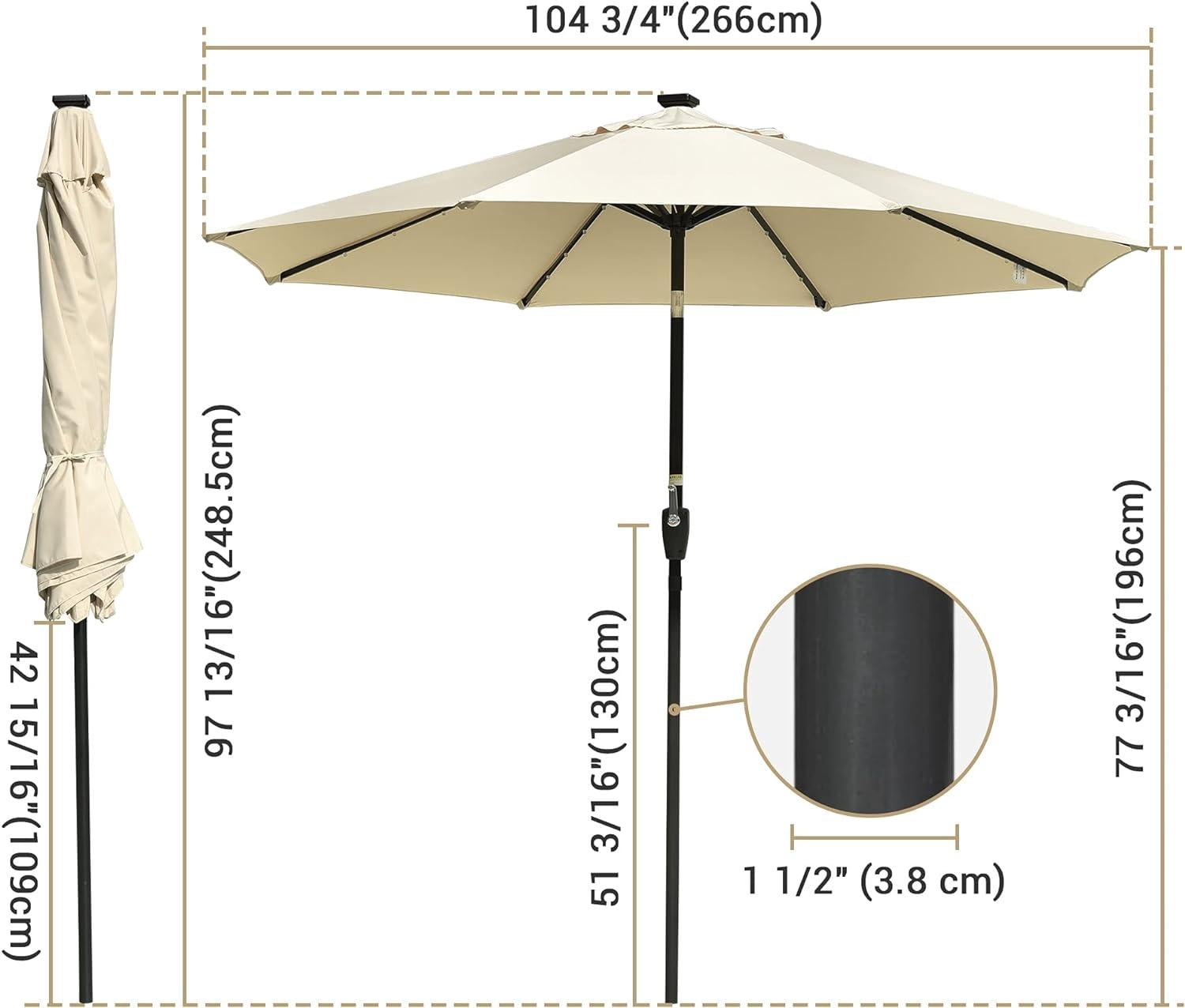 10ft Solar LED Outdoor Market Tilt Patio Umbrella, Beige