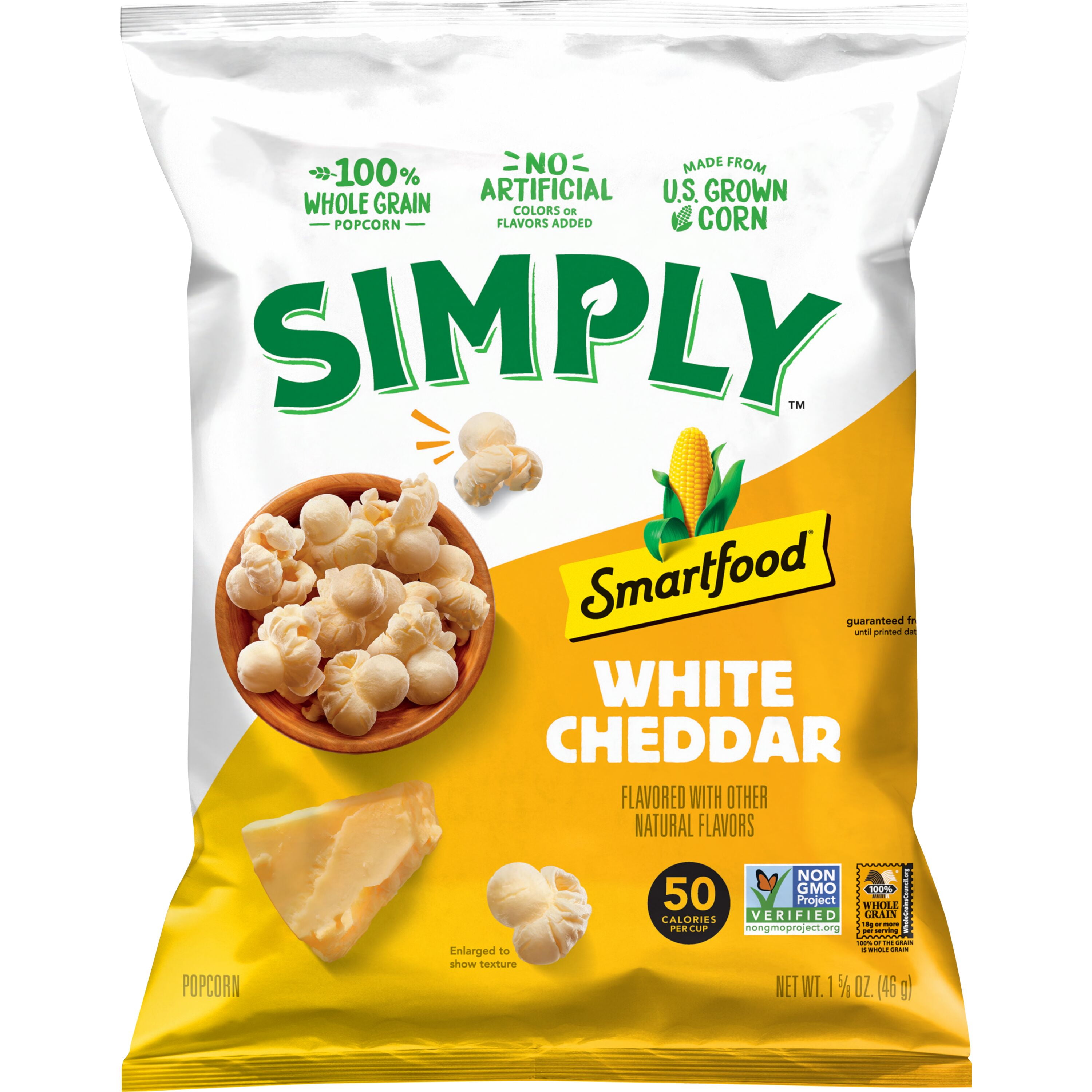 (2 pack) Simply Smartfood White Cheddar Flavor Popcorn Snack Chips, 1.725oz Bag