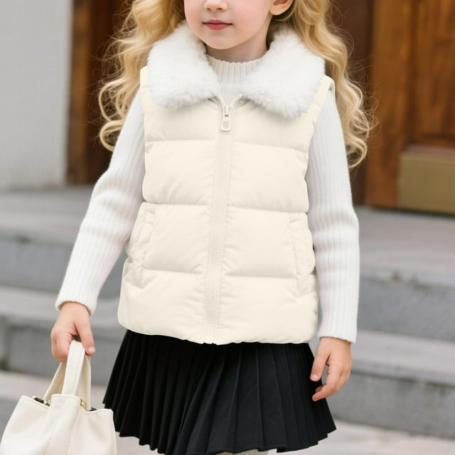 YUNAFFT Kids Sleeveless Vest Fur Collar Stand Neck Large Pockets Short Winter Warmth Functional Style