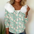 thumbnail image 6 of Women's Fashion Casual Sweater with Zipper Print, Plush Hooded Cardigan Jacket for Christmas Season and Cozy Wear,Light Green,2XL, 6 of 7
