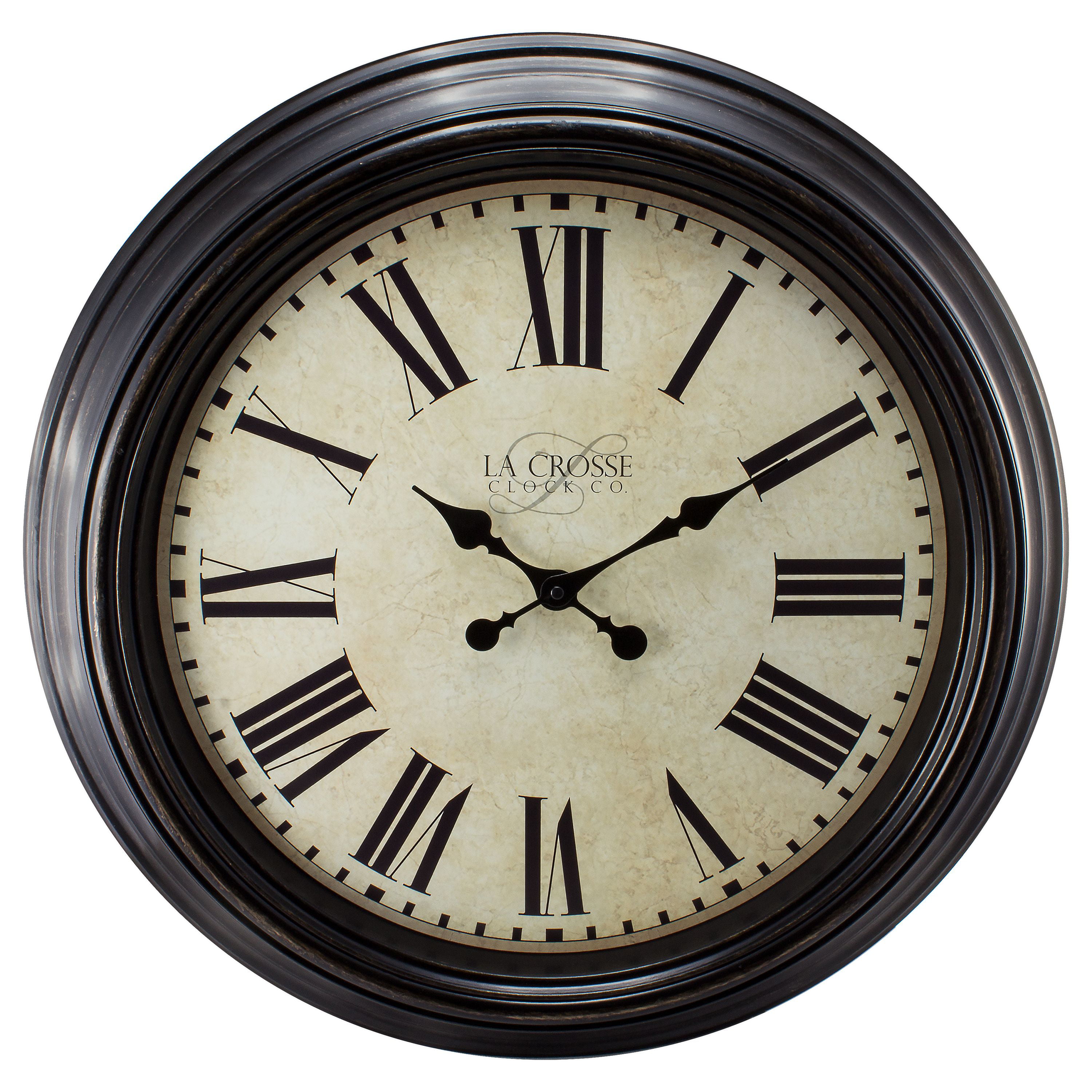 La Crosse Clock 404-2658 23 Inch Round Brown Antique Dial Analog Wall Clock  with Roman Numerals