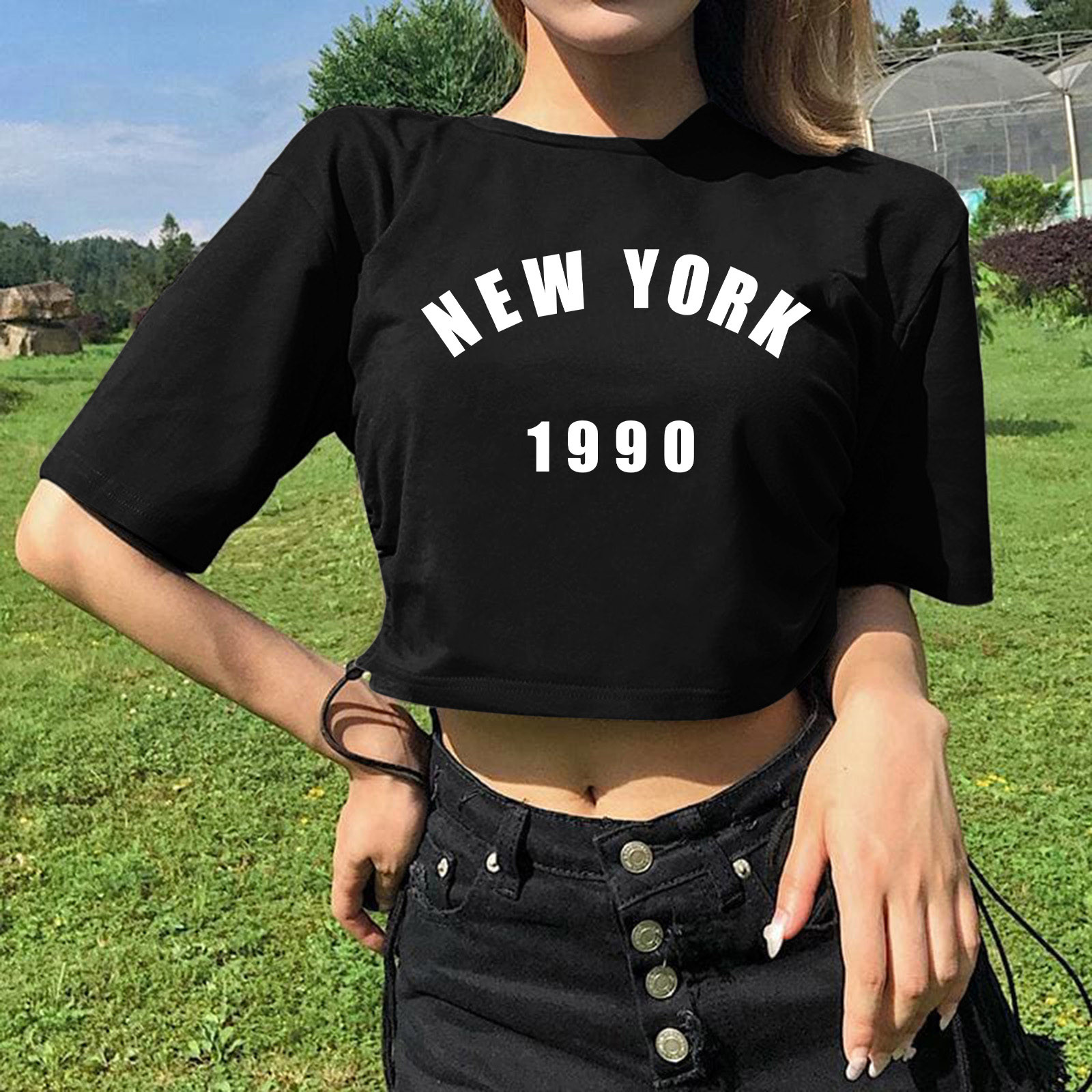 VOSS Womens Crop Tops Cute Short Sleeve Blouse Round Neck T Shirts Cropped  Tops Shirt Crop Tops Tees - Walmart.com