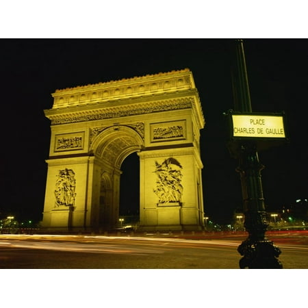 Place Charles De Gaulle Street Sign and the Arc De Triomphe Illuminated at Night, Paris, France Print Wall Art By Rainford (Best Places For Street Photography)