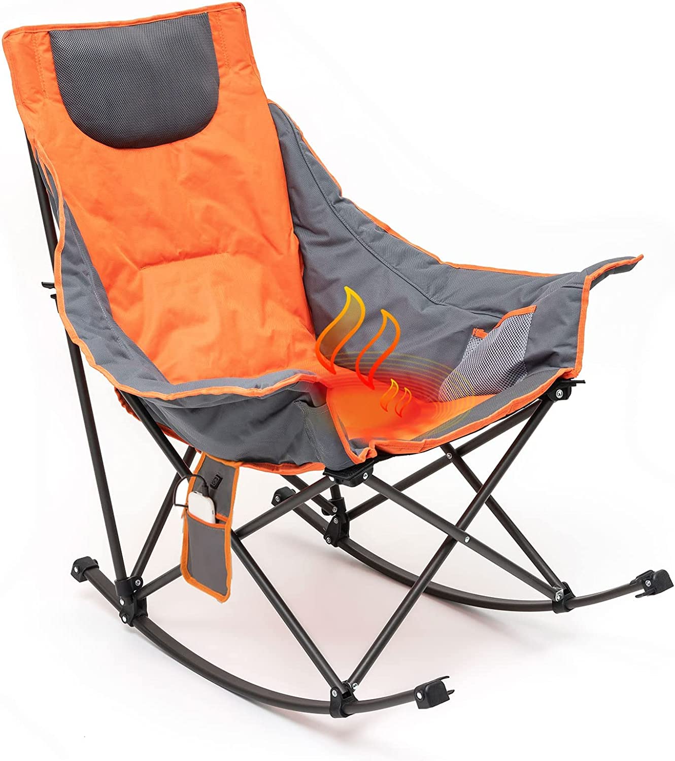 SUNNYFEEL Oversized Camping Rocking Chair Folding Rocker Camp Chairs with Luxury Padded Recliner