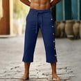 thumbnail image 6 of Yaoyar Linen Pirate Pants for Men Summer Lightweight 3/4 Pants Vacation Beach Trousers Side-Button Closure Joggers, 6 of 7