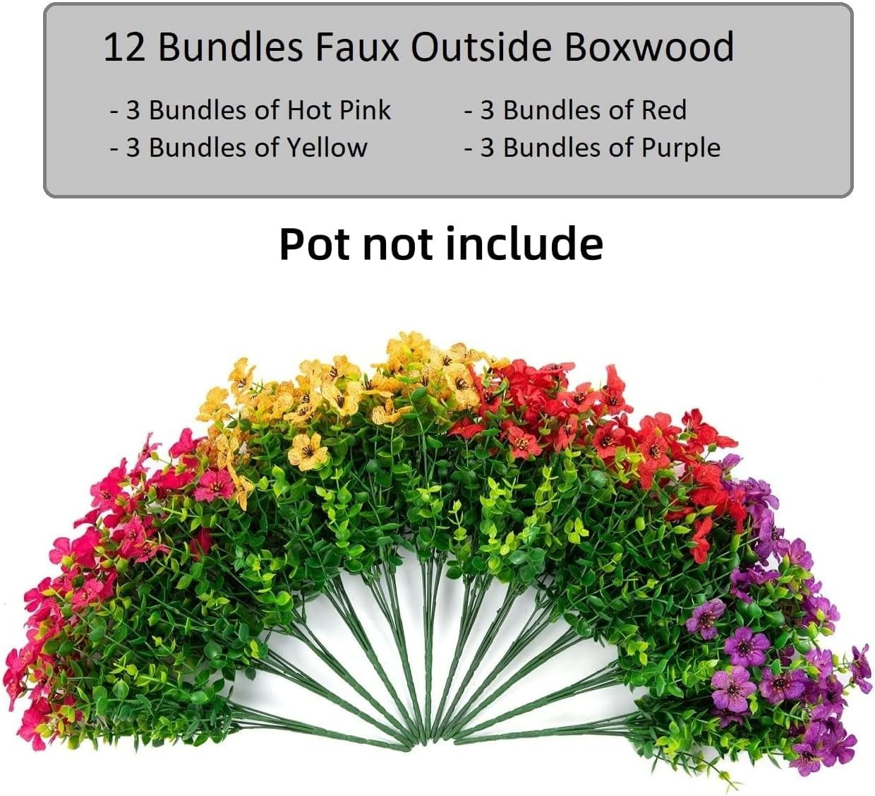 TETOU 12Pcs Artificial Plants Flowers, 13.8*7.5" Fake Silk Colorful Daisy Eucalyptus, UV Resistant Fake Flowers with Plastic Plants for Outside Home Porch Patio Window Yard Decor, Mix Color