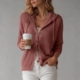 thumbnail image 5 of thefmos Women's Fall Winter Knitted Cardigan Long Sleeve Button Down Hooded Drawstring Casual Coat Loose Fit Trendy Outerwear, Pink M, 5 of 6