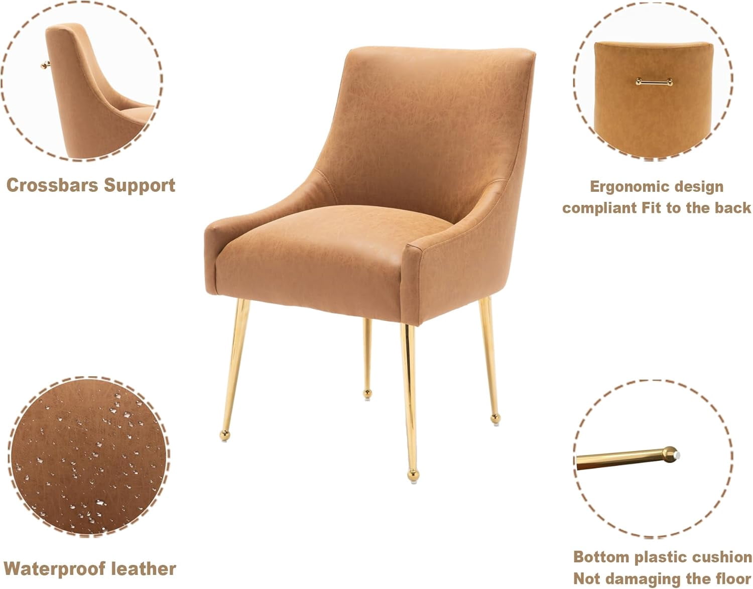 SEYNAR Modern Glam PU Leather Dining Chair or Vanity Chair Set of 2 with Rear Handle(Brown)